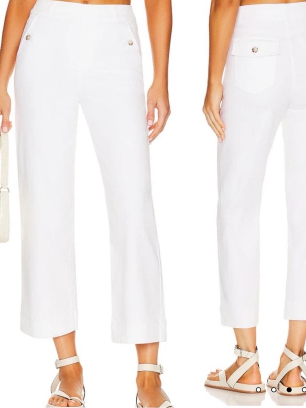 Spanx Stretch Twill Wide Leg Pants Womens Large White High Rise Pull On